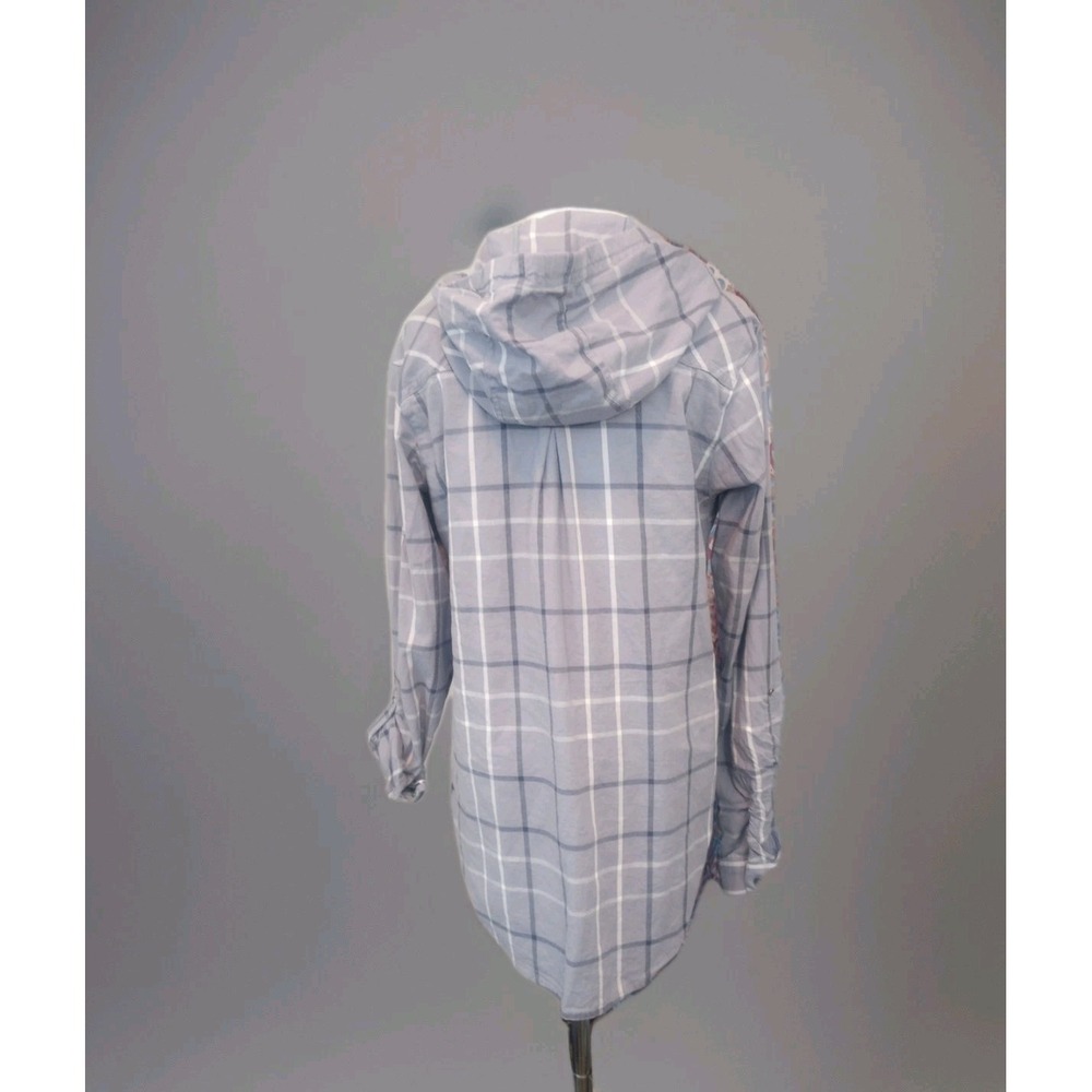 Columbia Jacket, Plaid Cotton Button Up Shirt Hoodie Women's M Purple Shacket - Picture 3 of 10